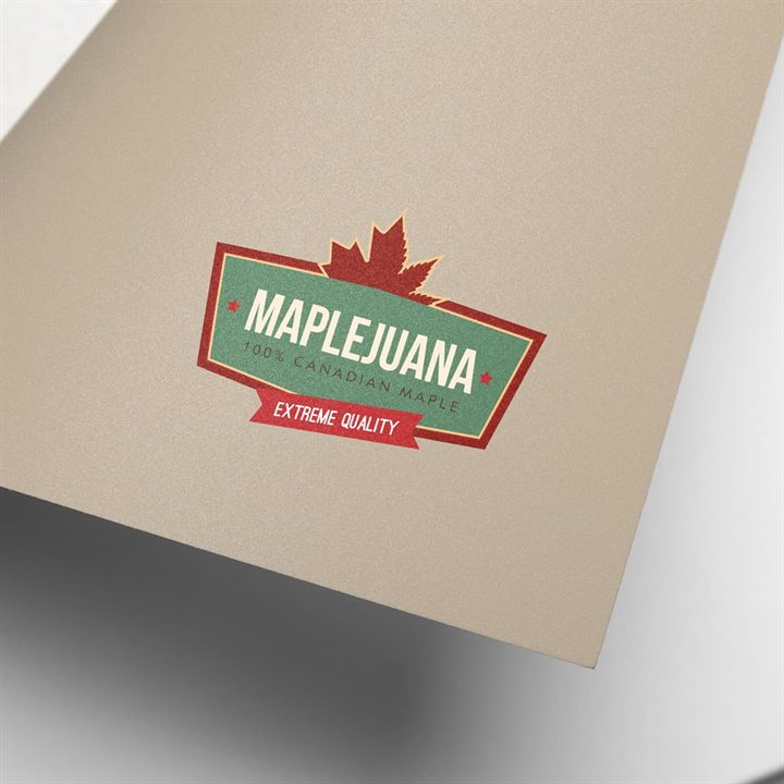 The Maplejuana logo printed on kraft paper