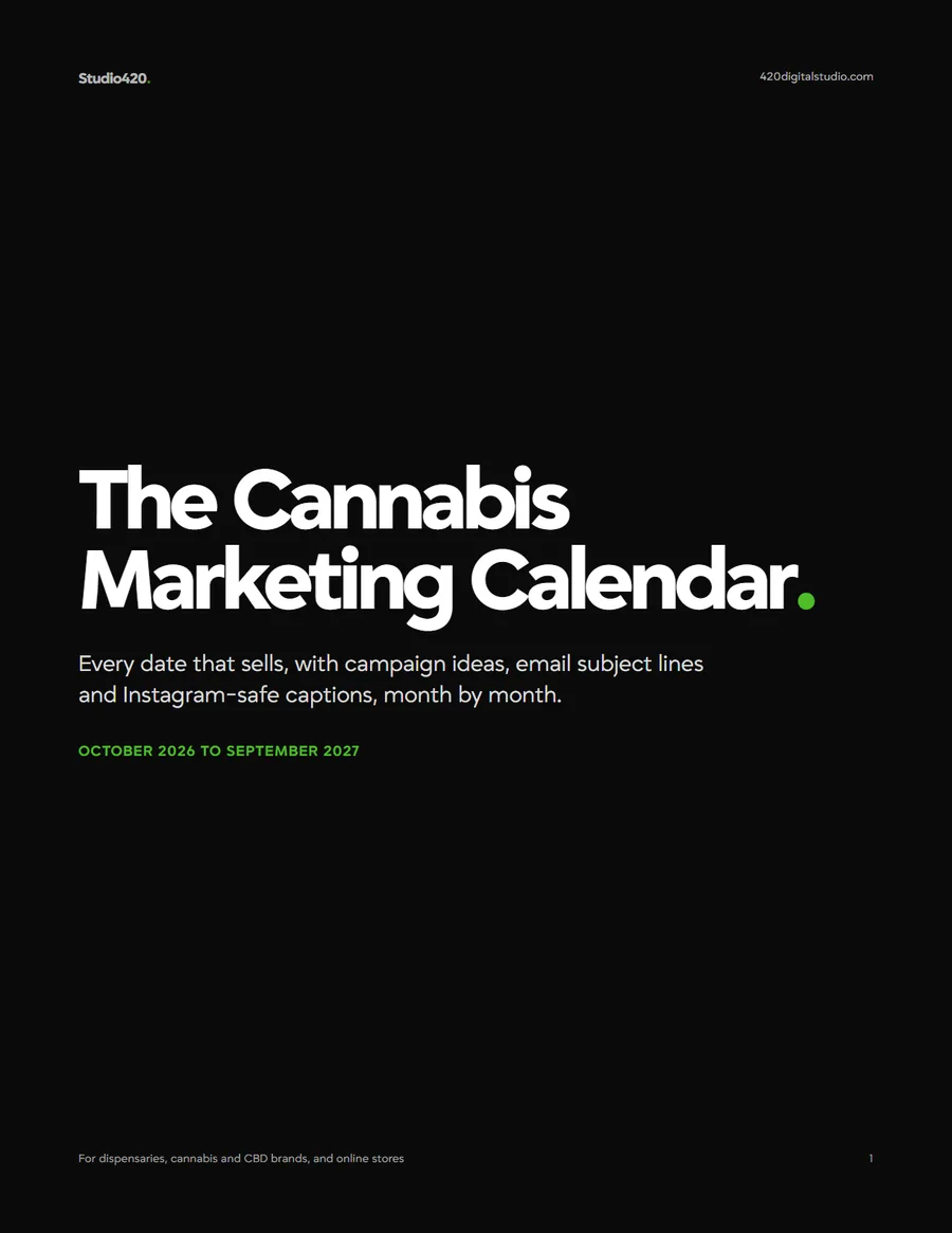The cover of The Cannabis Marketing Calendar, October 2026 to September 2027